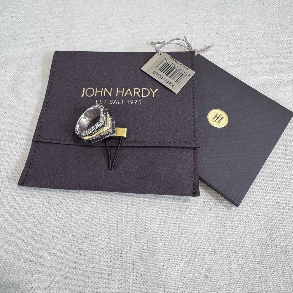 John Hardy Tiga Multirow Ring 18k Yellow Gold Sterling Silver Size 7